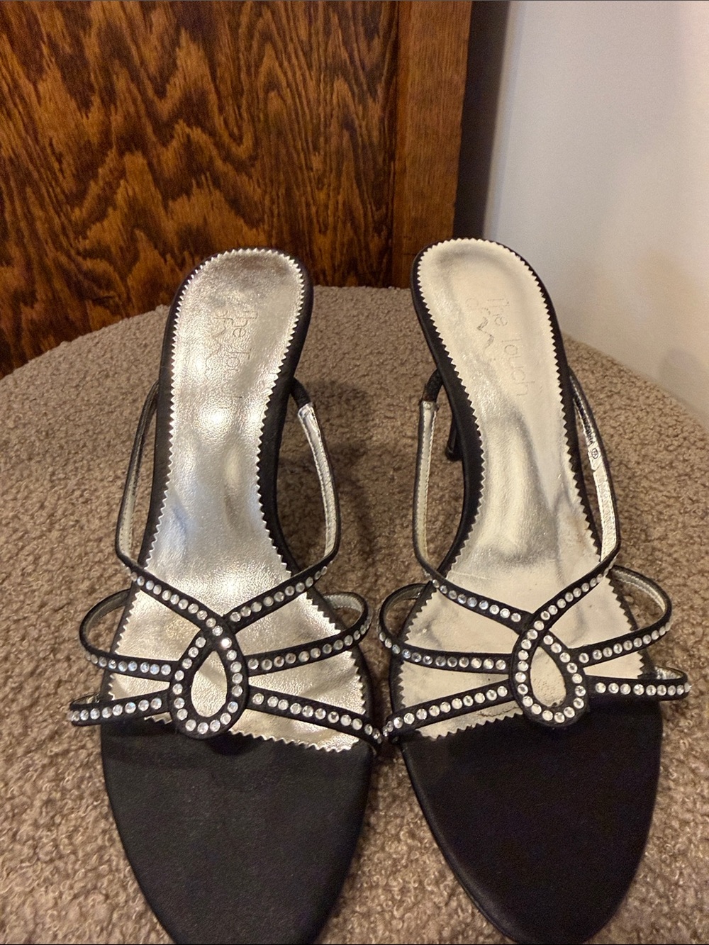 Ina Black Rhinestone Strappy Heeled Sandals